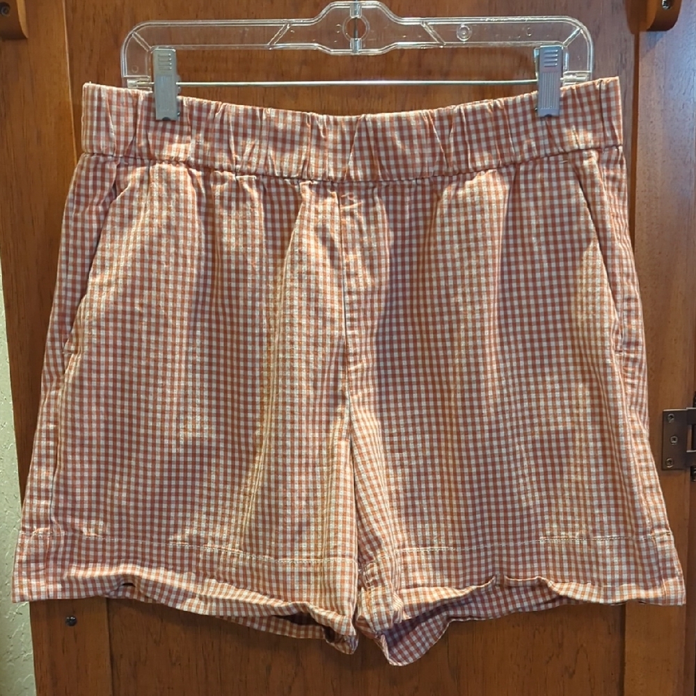 Everlane The Easy Short in Rust Gingham (Size 12)